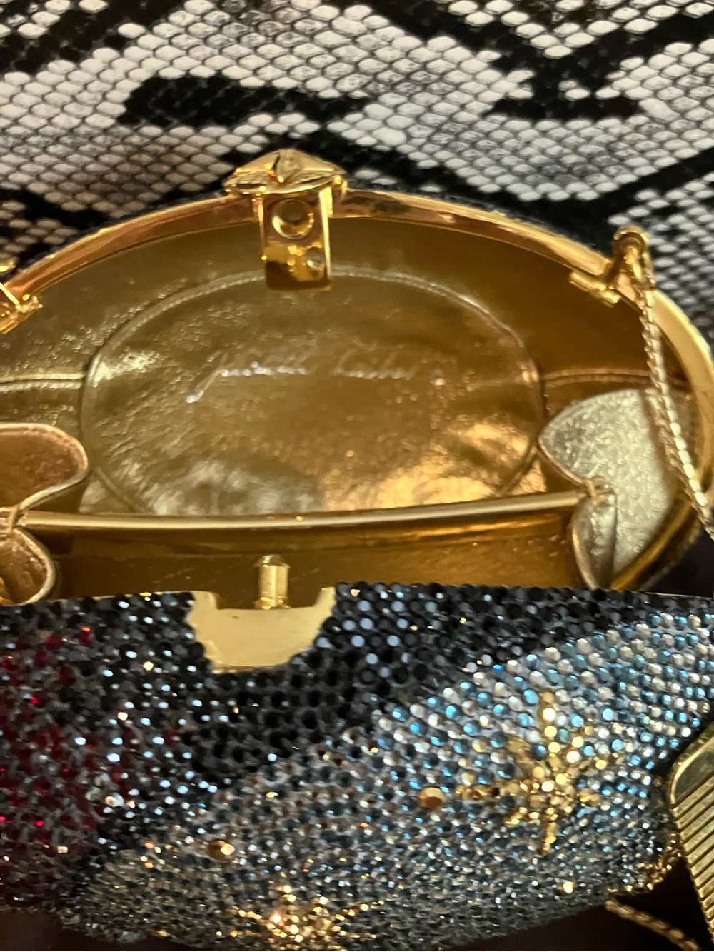 Judith Leiber Silver and Gold Moon and Stars Chrystal Clutch - Picture 6 of 6